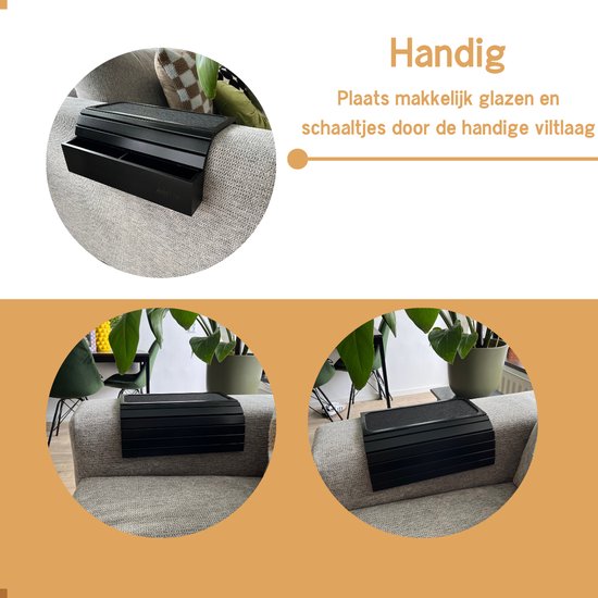 Plateau d'accoudoir Arboledia - Plateau en Bamboe marron clair - Banc de plateau d'accoudoir - Accoudoir antidérapant - Couche de feutre - Zwart