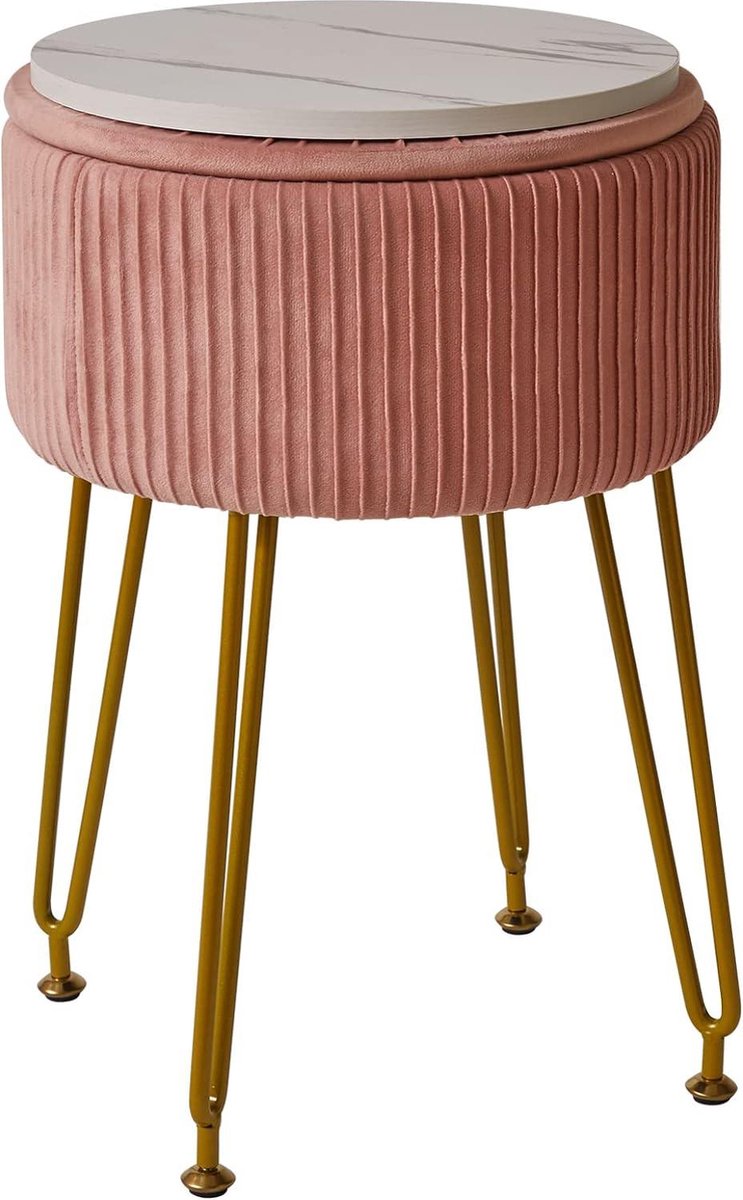 Opslag Fluwelen Voetsteun Kruk Ottomaanse Make-up Vanity Kruk - Roze - Gouden Stalen Benen - Verwijderbare Cover - Salontafel - Top Cover - Groot