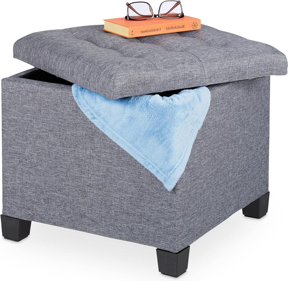 Opbergpoef 42x45x45 Stoffen Bekleding Grijs Schuimvoetenbank