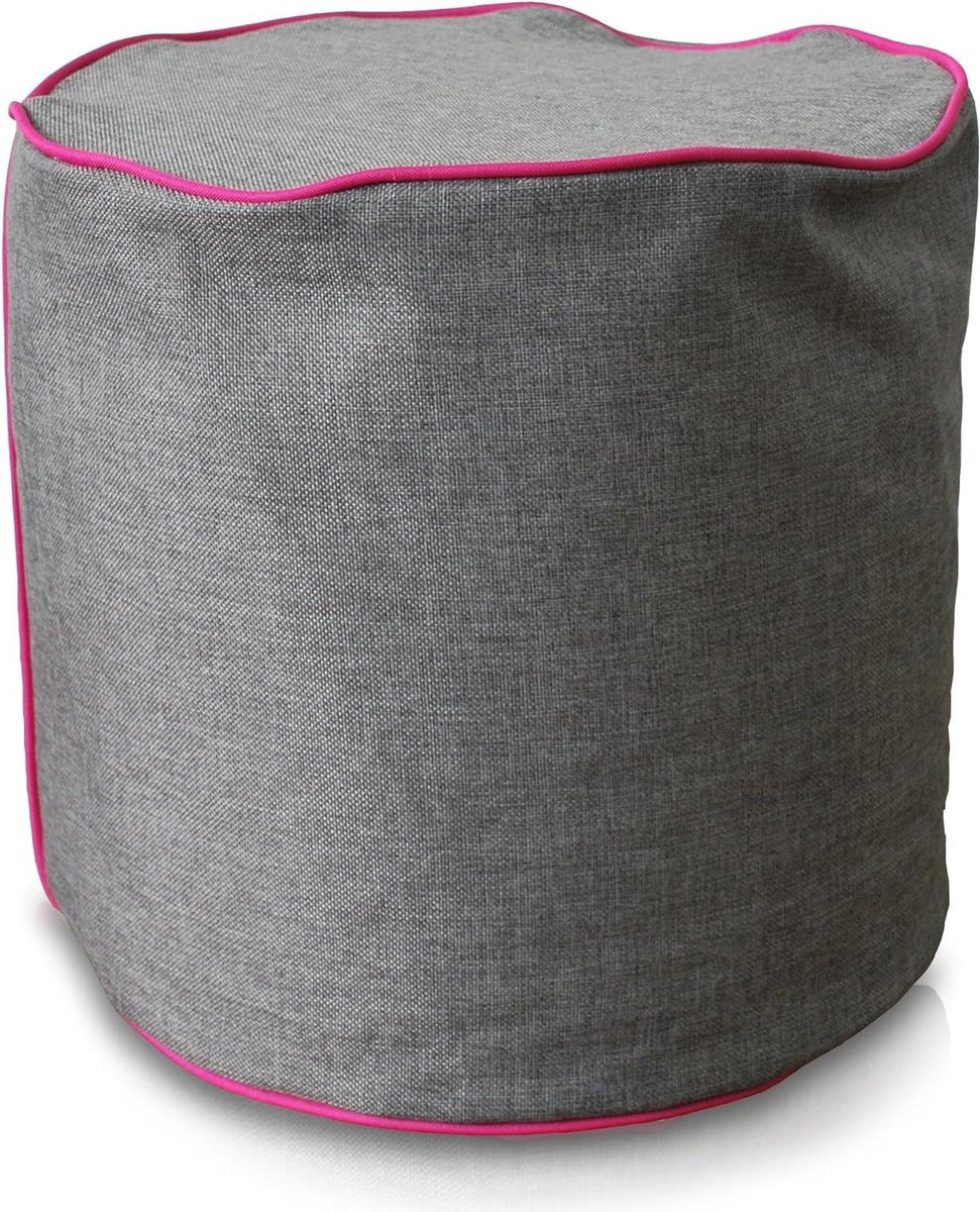 Luxe kruk in linnen look - Ø40 x H40 cm - Antraciet met bies magenta