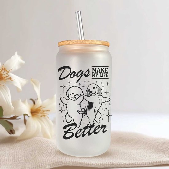 Stray Kids Glazen Beker met Deksel en Rietje, 500ml Stray Kids Glazen