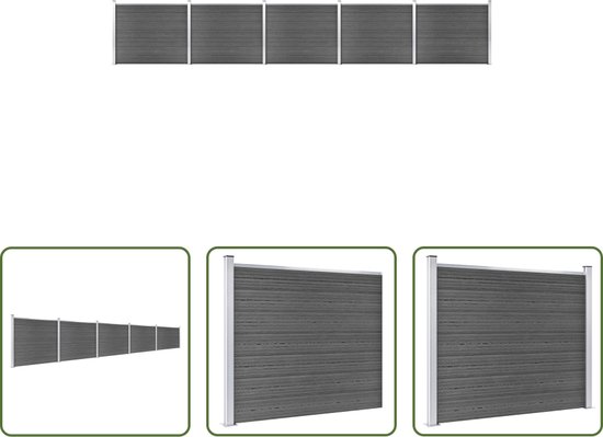 The Living Store Clôture Bois-Plastique-Composite - 872 x 146 cm - Zwart