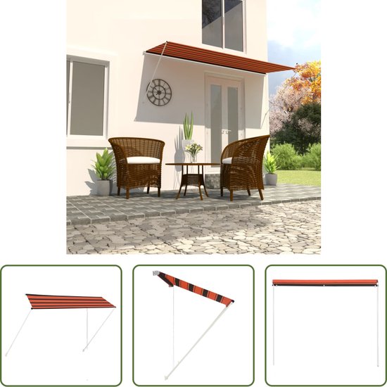 The Living Store Protection solaire - Extensible jusqu'à 150 cm - Résistant à Water et aux UV - 350 x 150 cm - Oranje/ Marron
