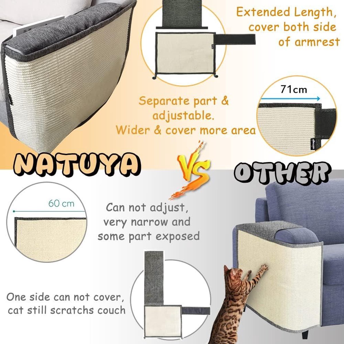 Zelfklevende krabmat katten - antislip sisal krabtapijt, herbruikbare