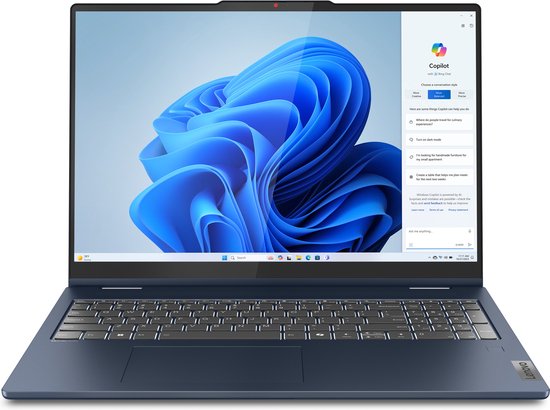 Lenovo IdeaPad 5 2-in-1 16AHP9 AMD Ryzen™ 7 8845HS Hybride (2-in-1) 40,6 cm (16") Touchscreen 16 GB LPDDR5x-SDRAM 1 TB SSD Wi-Fi 6E (802.11ax) Windows 11 Home Engels Blauw