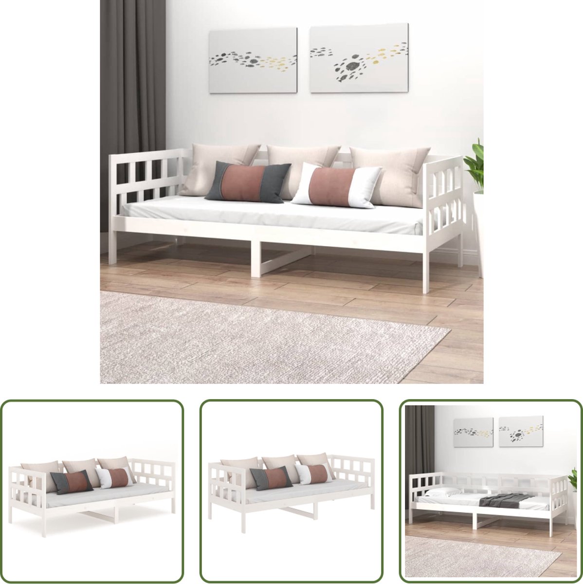 vidaXL Massief Grenenhouten Slaapbank - Wit - 203.5 x 86 x 68.5 cm - Stevige Lattenbodem - Bed