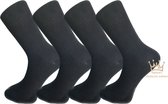 Chaussettes médicales Naft 100% coton - Zwart - Taille 43-46 - Chaussettes pour diabétiques - Rhumatismes - Et contre les œdèmes - Bord large - Chaussettes sans élastique - Sans couture - Femme - Homme - 4 paires