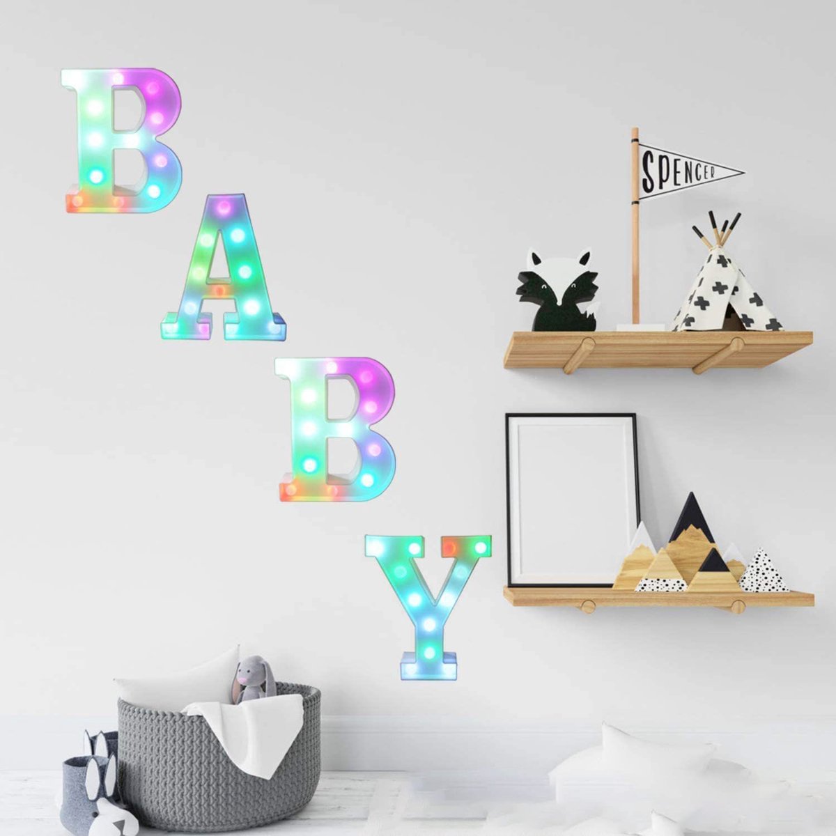 Lichtgevende Letters BABY - 22 cm - Gekleurd RGB Met Afstandsbediening - Gender Reveal / Baby Shower