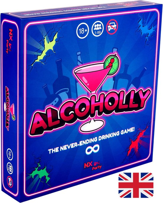 NX Party® - ALCOHOLLY® - Drinking game - Drinkopoly - Engelstalig - Boardgames - Drankspel - Gameboard - English - Partygame