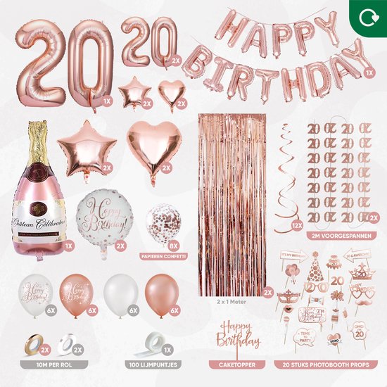 Fissaly 20 Jaar Rose Goud Verjaardag Decoratie Versiering – Feest - Helium, Latex & Papieren Confetti Ballonnen