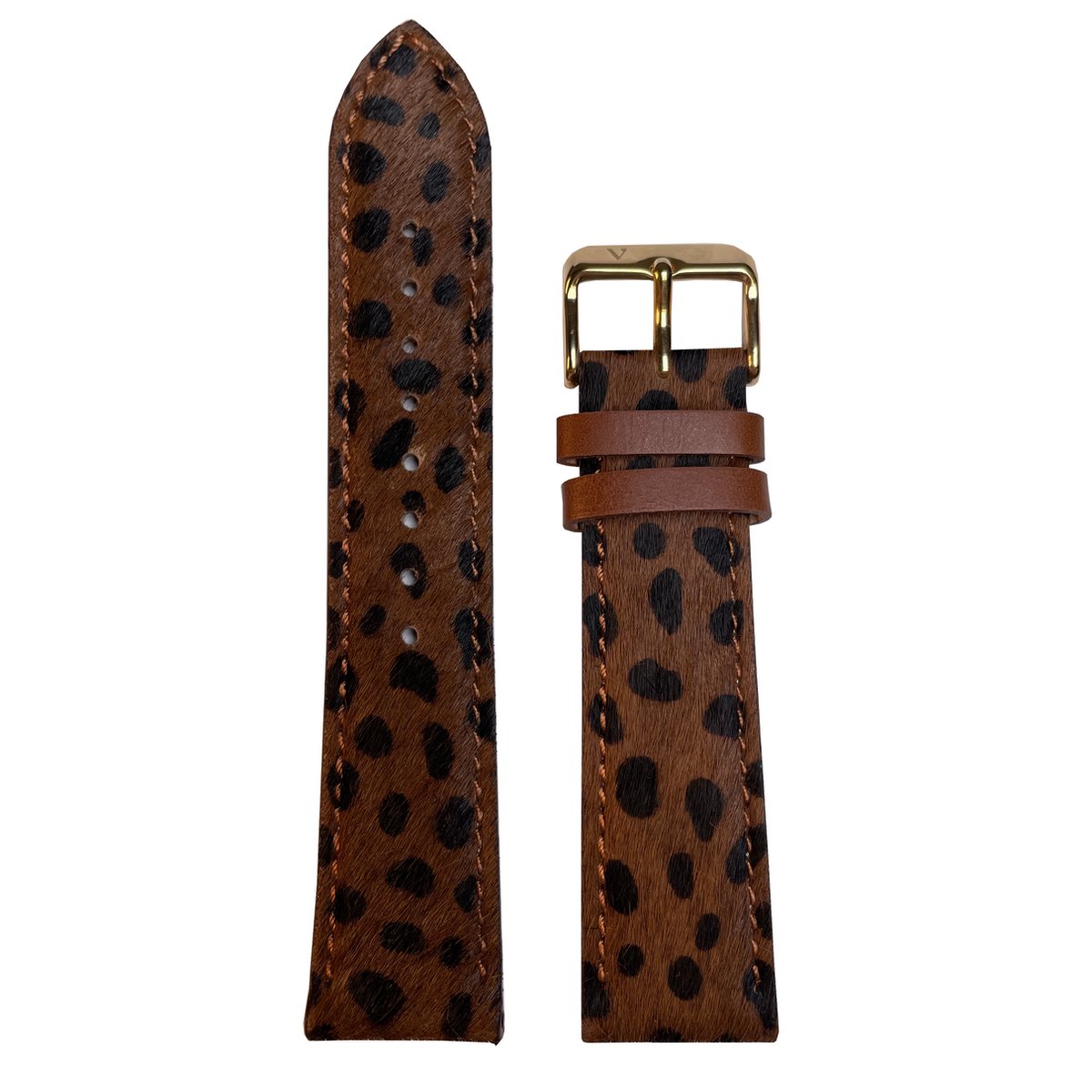 Horlogeband - 20mm - Bruin - Echt leer in panter print - Roestvrijstalen gesp