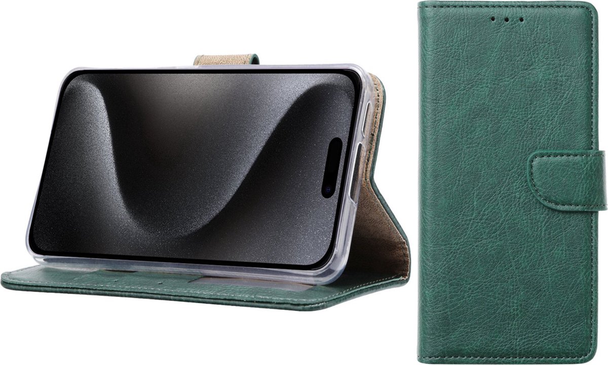 BixB Hoesje Geschikt voor iPhone 15 Pro – portemonnee bookcase met pasjeshouder - Groen