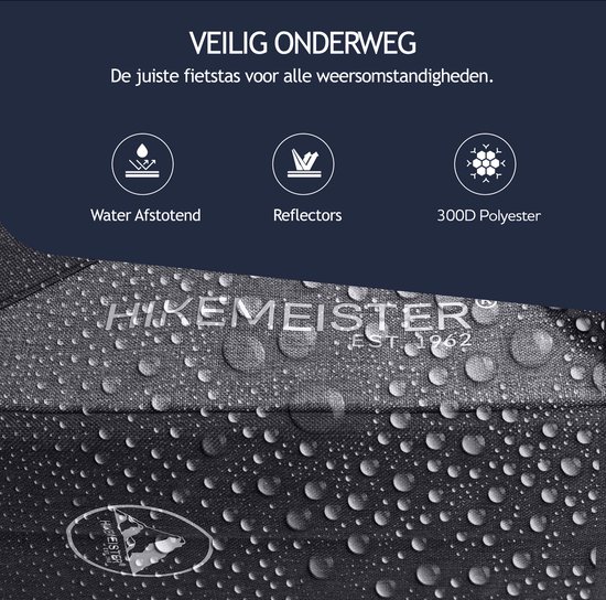 Hikemeister ® Amsterdam - Fietstas Dubbel - Waterafstotend Materiaal - 31L - Grijs - 300D Polyester - Fietstassen elektrische fietsen van Hikemeister — afbeelding 5