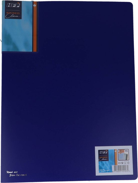 HFP BUSINESS Class map, blauw. Met tekst 'Stand out from the crowd'.