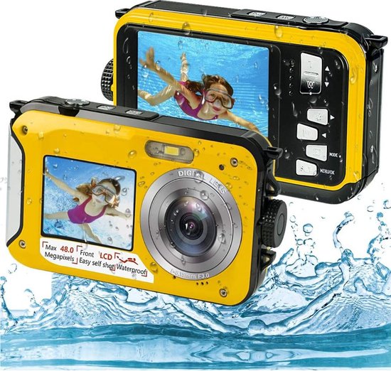 Waterdichte Camera, 4K 65MP Onderwatercamera met Dubbel Scherm voor Duiken (ORANGE