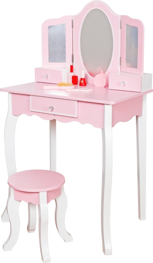 Houten Kaptafel Met Krukje En Spiegel Voor Kinderen Aanbieding bij