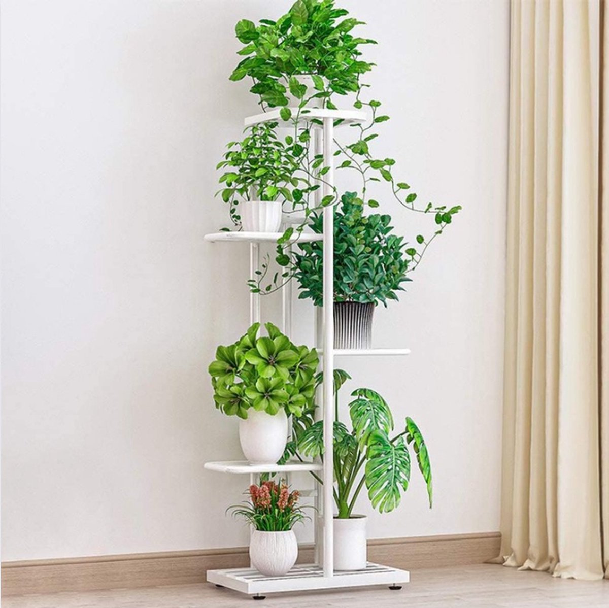 Plantenstandaard - Plantentafel - Bloemenplank - Plantenrek - 5-Laags - Metaal & Wit
