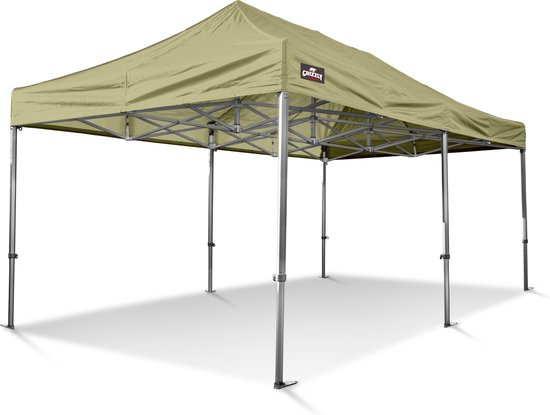 Foto: Easy up partytent 3x6 m professionele vouwtent go up50 aluminium olivijn zand incl gratis sterke pvc opberghoes en spanbandenset met haringen