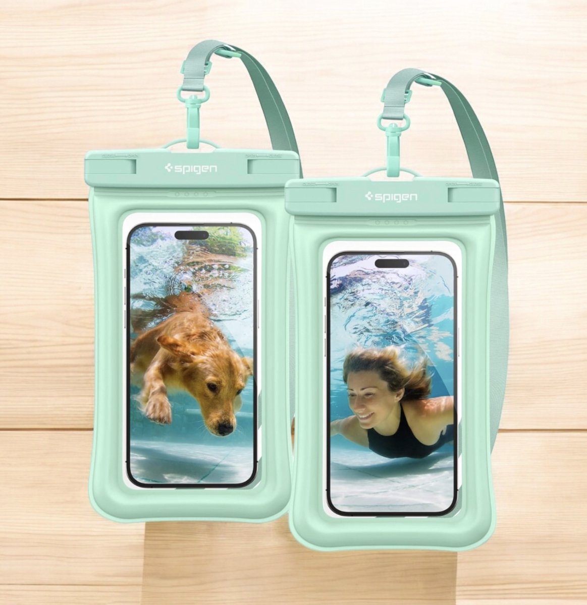 Spigen Aqua Shield waterdichte hoes voor mobiele telefoon Drijvend [2 stuks] IPX8 waterdichte hoes voor mobiele telefoon Onderwater hoes Compatibel met iPhone, Galaxy, Xiaomi, Google Smartphones -Mint