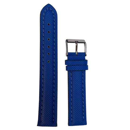 Bracelet de montre - 18 mm - Blauw - Cuir véritable version tissu - Boucle acier inoxydable