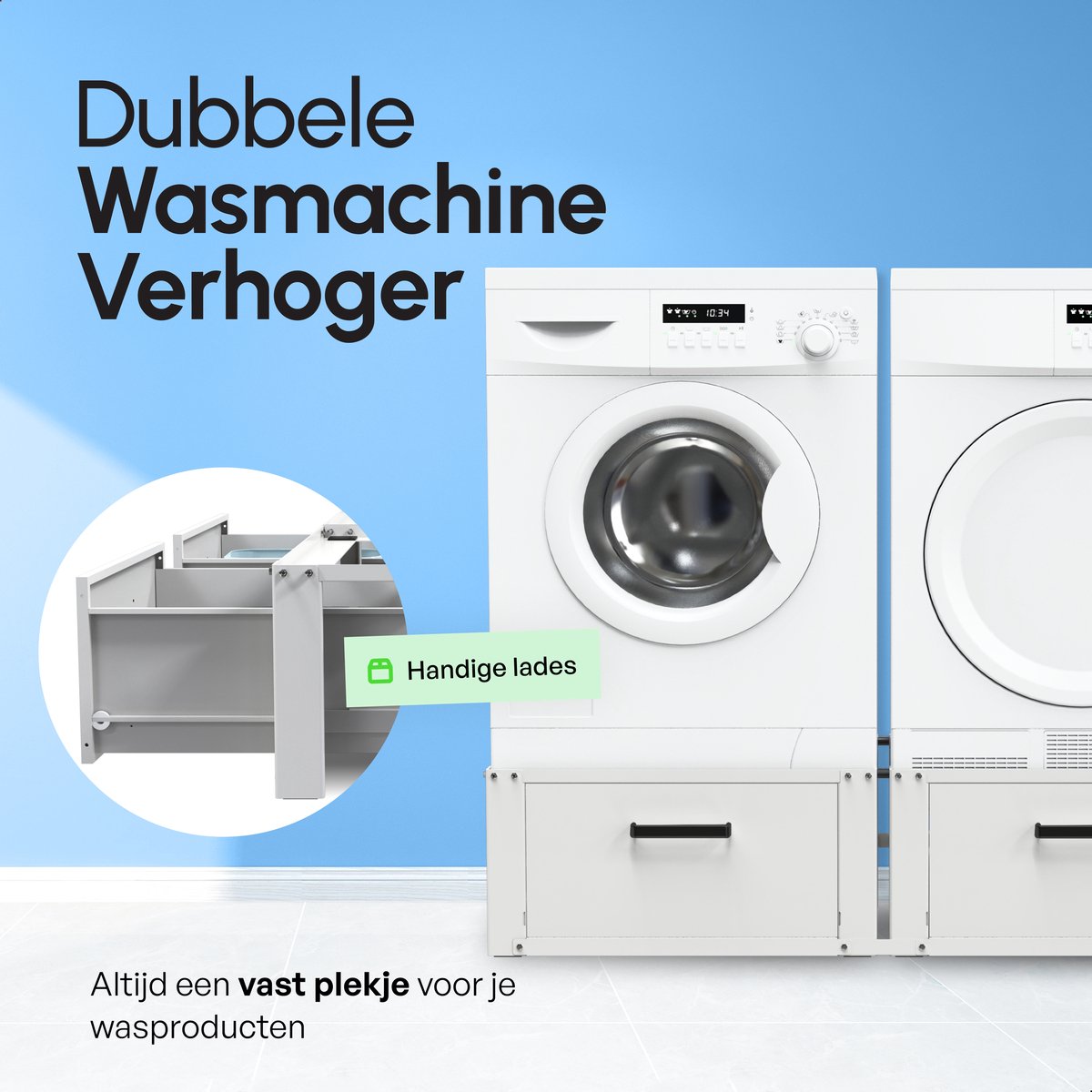 Bodo® - Wasmachine Verhoger - Dubbel - Kast - Ombouw met Lade - Wit - 127x54x31cm — afbeelding 3