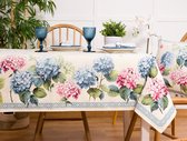 Tafelkleed - Luxe Gobelinstof - Ciano - Hortensia - roze en blauwe bloemen - Vierkant 100 x 100 cm