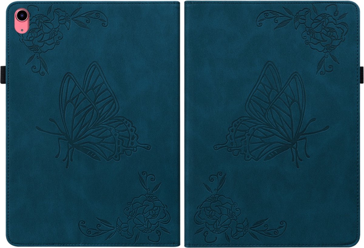 Vlinder - Bescherm-Etui Map geschikt voor Apple iPad 10 - A16 - 10.9 - 2022 - 2025 - Blauw