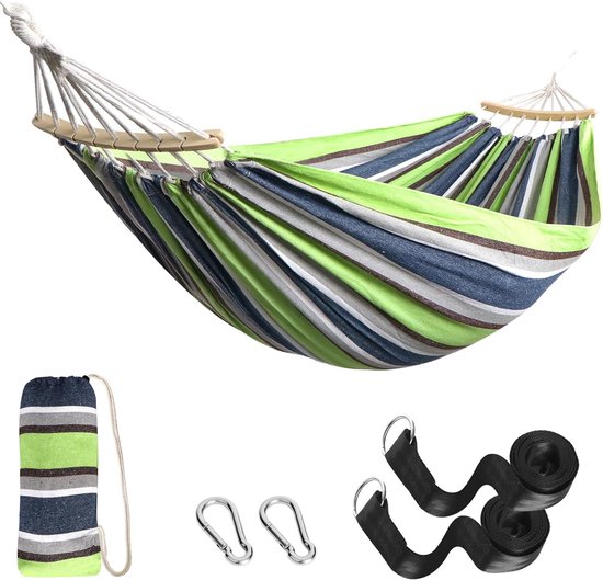 GOCAN Hangmat, 2 personen, 220 x 160 cm, totale lengte 330 cm, belasting 300 kg, canvas katoenen hangmat, voor buiten, tuin, binnen, kinderen, balkon, rood, met stang