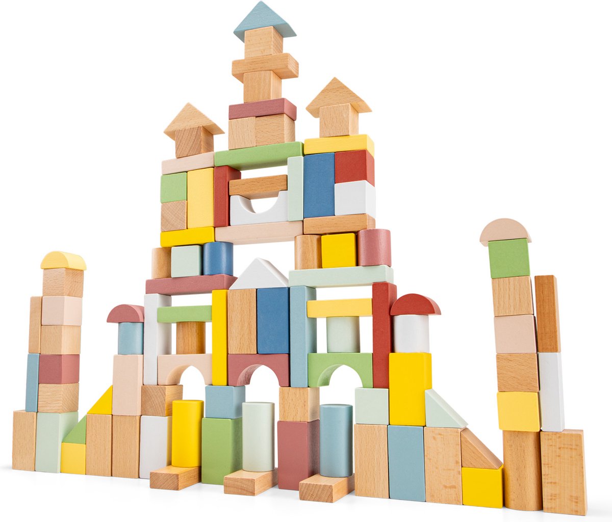 Woet® Houten Bouwblokken Set - 100-delige Blokkendoos - FSC - Educatief Speelgoed - Stimuleert Creativiteit - Vanaf 18 Maanden