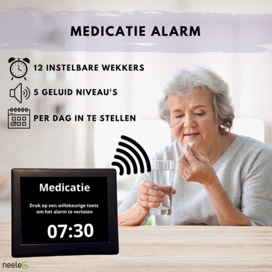 Digitale Dementieklok XL - Extra Grote Letters - Klok met Datum en Dag - Ochtend, Middag en Avondaanduiding - Alarm voor Medicatie - Dementie Hulpmiddel - Met Nieuwste IPS-scherm - Met Afstandsbediening - Alzheimer Klok - Kalenderklok voor Dementie