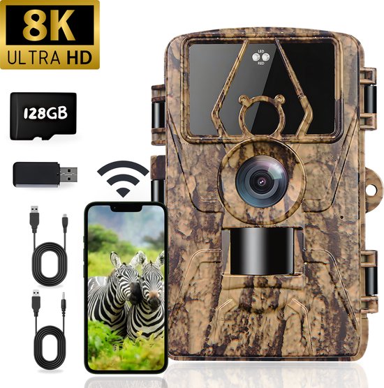 CoolFule® WildCamera met Nachtzicht Voor Buiten – 8K Ultra HD & 60MP - Incl. 128GB SD kaart & USB-Reader Cadeau - 5 JAAR Garantie!