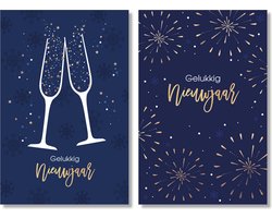 MGPcards - 20 Luxe dubbele wenskaarten - Kerstkaarten / Nieuwjaar - Foliebewerking - Witte envelop - 10.5 x 16 cm - 2 Motieven per doosje