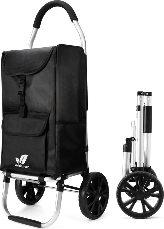 Vivid Green Boodschappentrolley - Boodschappenwagen - Trolley Met Wielen - Opvouwbaar - Afneembare Boodschappentas