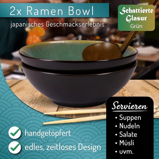 Ramen Bowl 2-delig porselein crèmewit mueslikommen-soepkom 1320