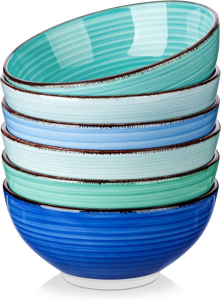 775 ml ontbijtkommen - set van 6 blauwe keramische kommen - 6 inch soepkommen - vaatwasmachine- en magnetronbestendig.