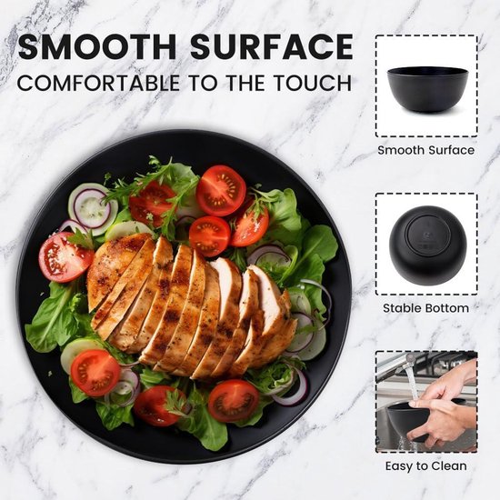 Lot De 8 Bols à Céréales Grande Capacité Noir – Incassables, Sans BPA, Parfaits Pour Salades & Soupes