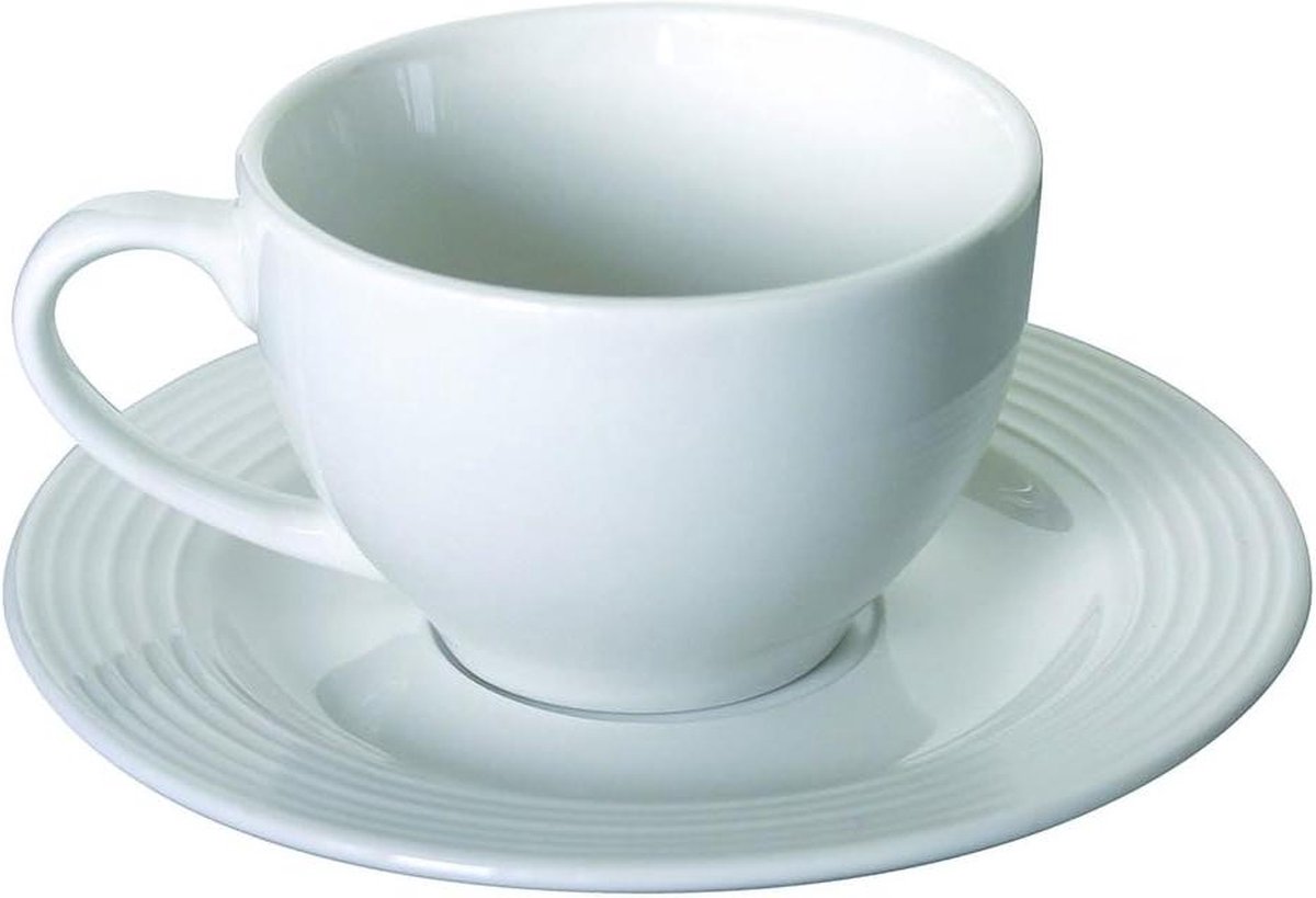 Theekopjes Set Porselein Wit Circles 6 Stuks met Schotel Koffiekopjes set van 6