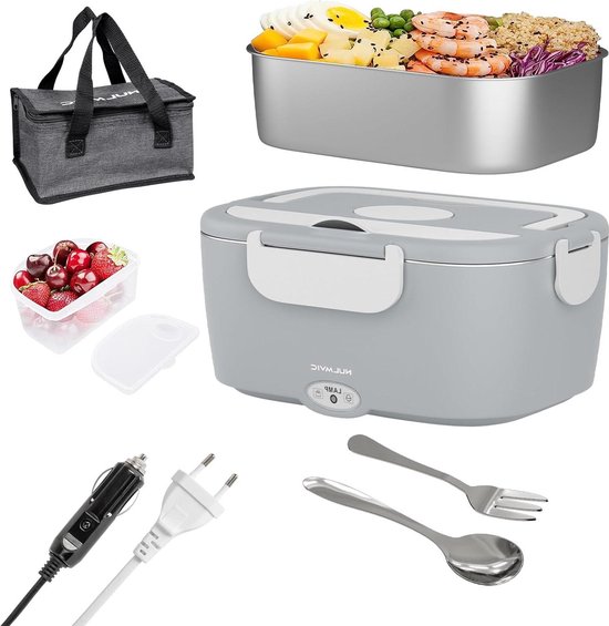 Electric Lunch Box 1.5L Portable Bento Boxes 75W Electric Lunch Box 12V-24V for Car Home with Removable Stainless Steel 304 Food Container Fork Spoon Transport Bag