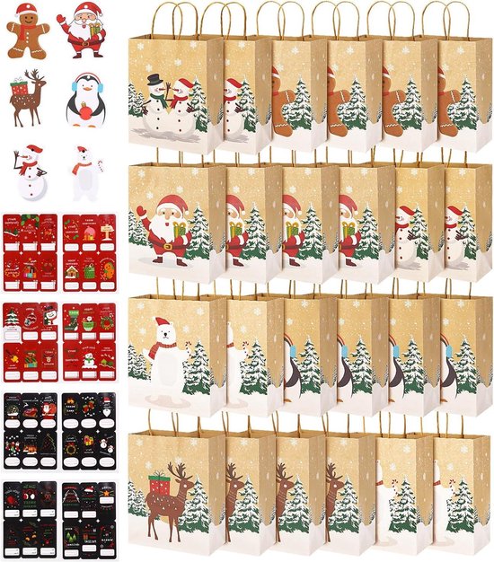 Sac De Noël Blanc Motif Doré De Cadeaux, Sac De Noël Blanc Et Doré