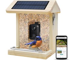 Vogelvoederhuisje - Vogelhuisje met Camera - Hout - AI vogelherkenning - 1080 HD - Audio - Met zonnepaneel