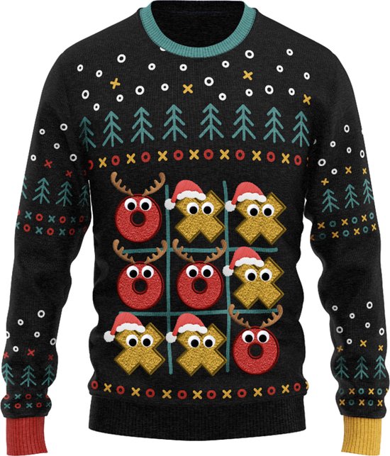 JAP Christmas Interactieve Kersttrui (maat 3XL) - 100% Gerecycled - Kriebelt niet - Kerstcadeau volwassenen - Foute Kersttrui dames en heren XXXL - Boter, Kaas en eieren - Rood/Geel/Zwart
