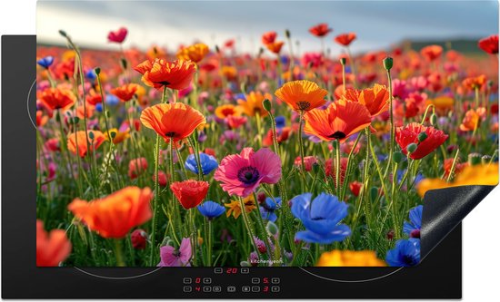 KitchenYeah® Protection plaque induction 90x52 cm - Fleurs - coquelicots - coloré - rouge - Protege plaque de cuisson - Couvre plaque induction - Protecteur d'induction - Cuisine