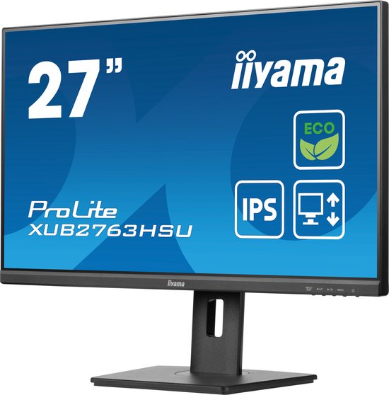 iiyama ProLite XUB2763HSU-B1 - 27 Inch - IPS - Full HD - USB-Hub - energie label B - Verstelbaar