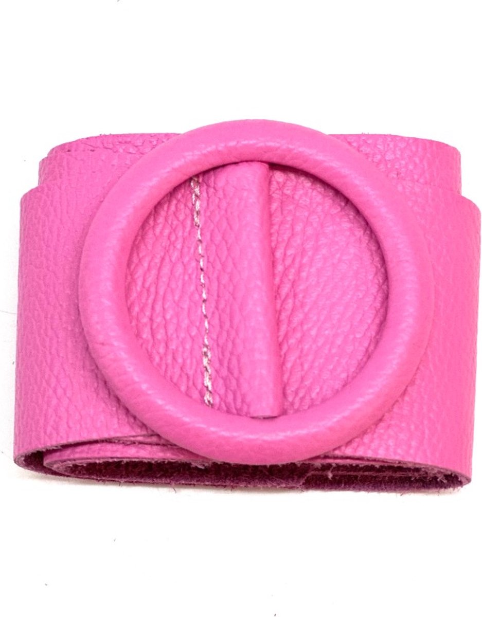 Roze Brede Leren Riem Ronde Gesp - Taille Riem - Leer Leder - Brede Dames Riemen Ceinturen - Candy Pink - Roze