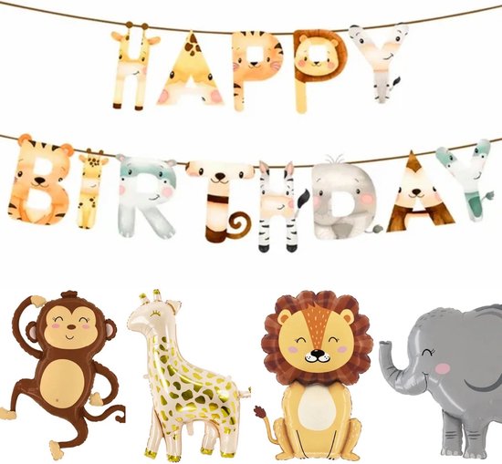 Décoration Ballons Anniversaire Jungle - 10 Pièces Animaux Forêt + Chiffre 2 - Thème Safari Pour Enfant