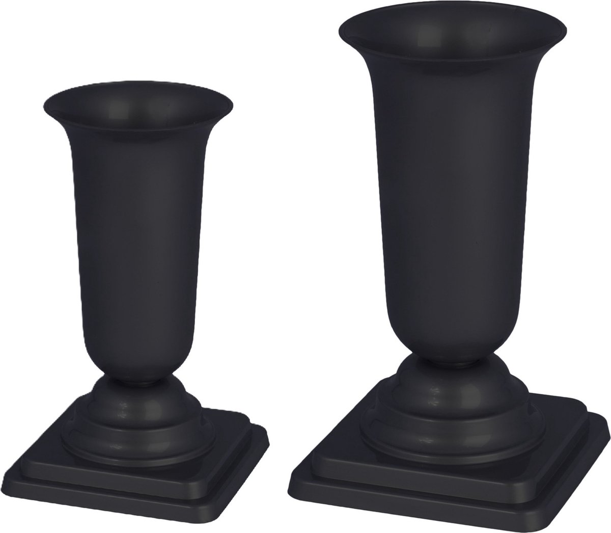 Form Plastic Grafvazen kunststof - set van 2x - zwart - H27 en 34 cm - bloemenvaas herdenkingsplaats