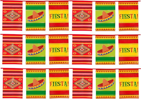 Boland Mexicaans feest thema vlaggenlijn - 3x - 10 meter - plastic - vlaggetjes slinger - versiering