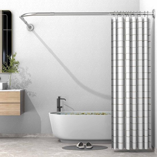U-vormige douchegordijnstang met zuignap, decoratief gebogen U-vormige douchegordijnstang met zuignap, decoratief gebogen