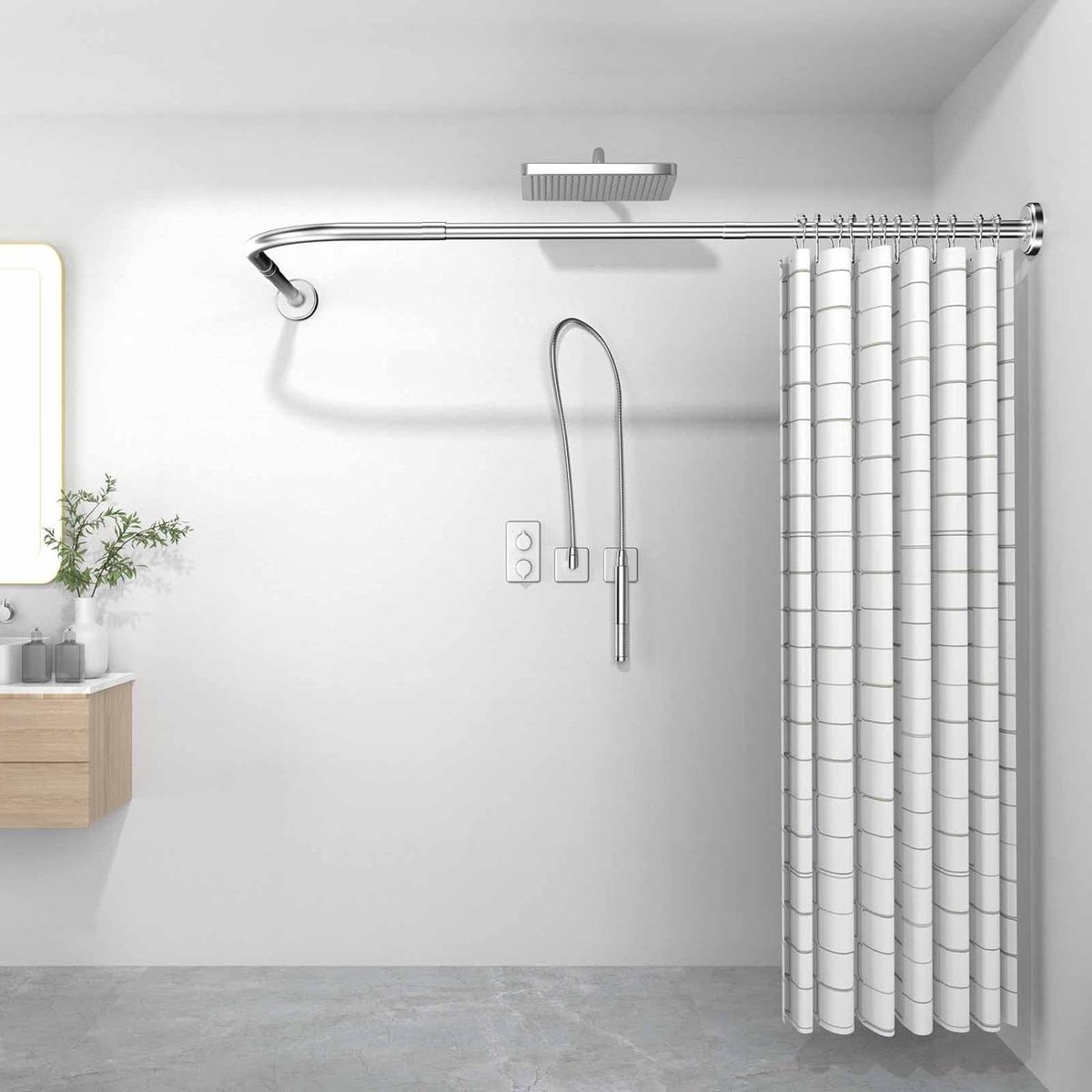Verstelbare L-vorm Douchegordijnstang 75-95 x 95-115 cm - Hoek Douchestang Badkamer/Badkuip