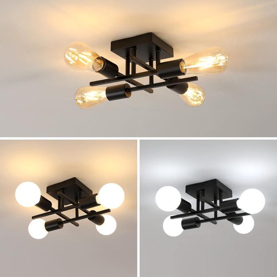 DELIPOP Industriële kroonluchter, 4 lampen E27 Sputnik Vintage